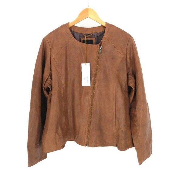 Mauritius Saena Lamb Leather Jacket Womens 4XL Brown Cognac Soft Zip Front